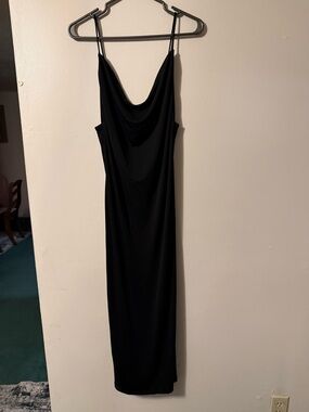 Zara Black Cowl Neck Midi Slip Dress